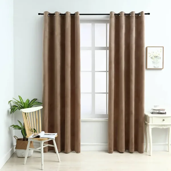 Rideaux occultants et anneaux 2 pcs beige 137x160 cm velours