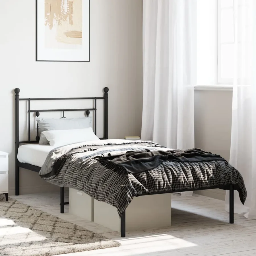 Cadre de lit métal sans matelas avec tête de lit noir 90x190 cm