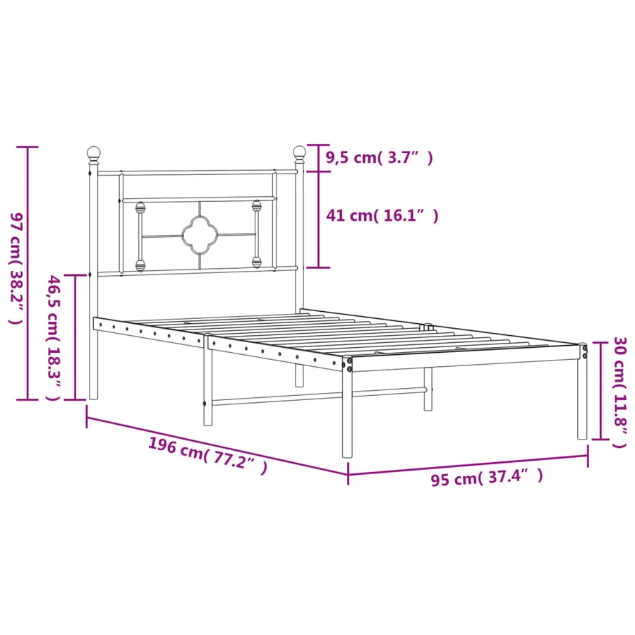 Cadre de lit métal sans matelas avec tête de lit noir 90x190 cm - 11