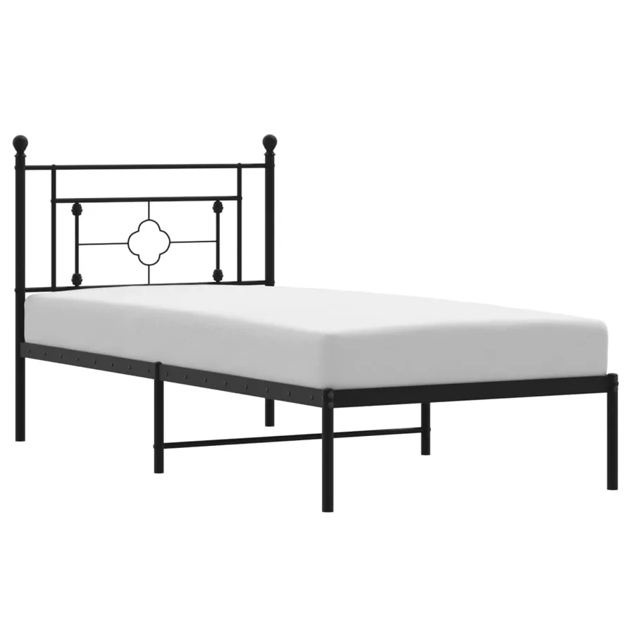 Cadre de lit métal sans matelas avec tête de lit noir 90x190 cm - 2