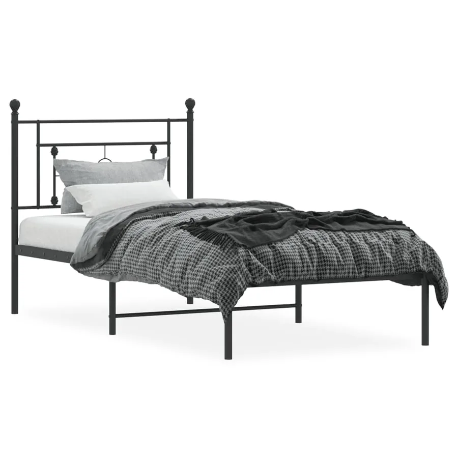 Cadre de lit métal sans matelas avec tête de lit noir 90x190 cm - 3