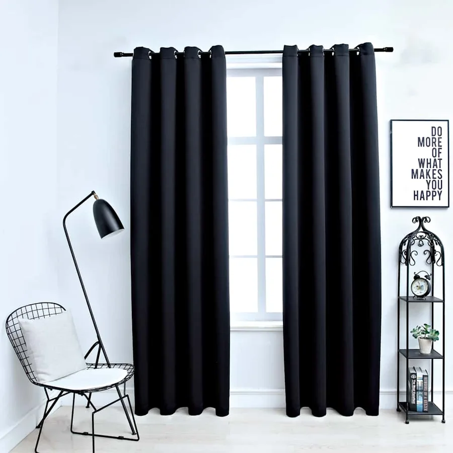 Rideaux occultants avec anneaux 2 pièces Noir 137 x 213 cm Tissu