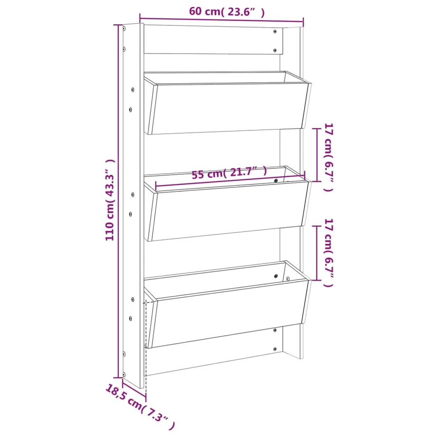 Jardinière murale 3 niveaux 60x18,5x110 cm bois douglas massif - 9