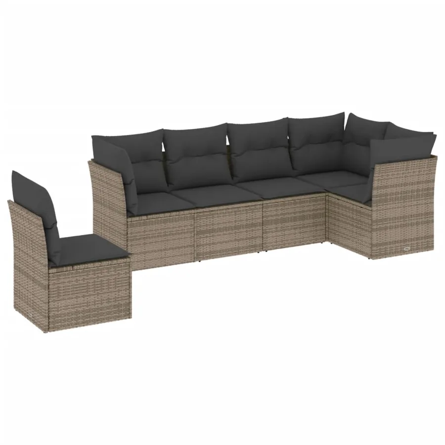 Salon de jardin 6 pcs avec coussins gris résine tressée - 2