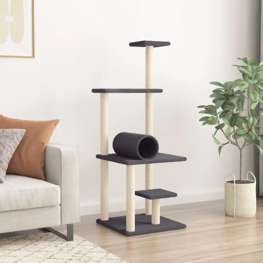 Arbre à chat avec griffoirs en sisal gris foncé 136 cm - 3