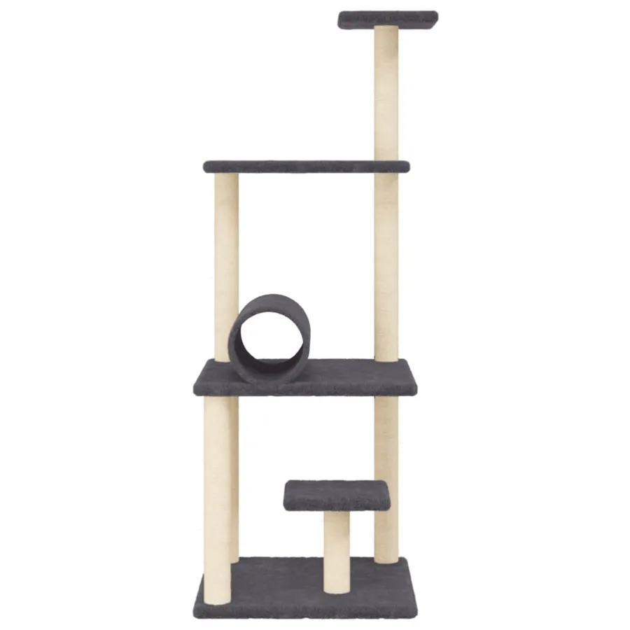 Arbre à chat avec griffoirs en sisal gris foncé 136 cm - 4