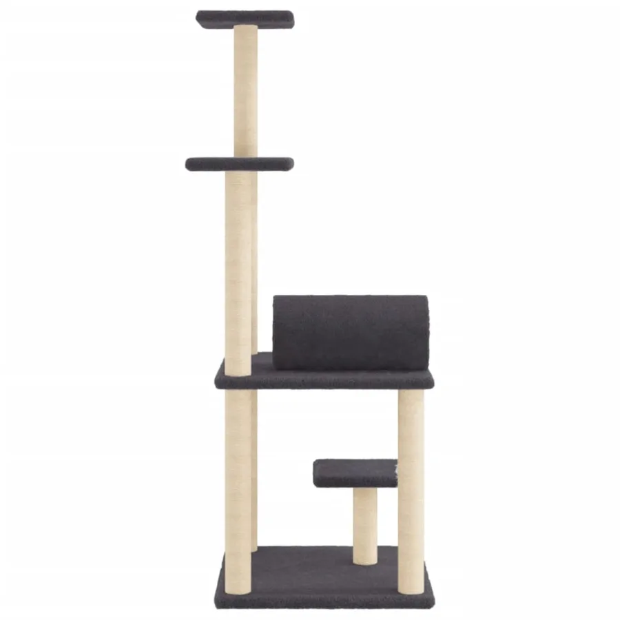 Arbre à chat avec griffoirs en sisal gris foncé 136 cm - 5