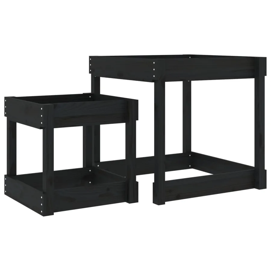 Tables à sable 2 pcs noir bois de pin massif - 2