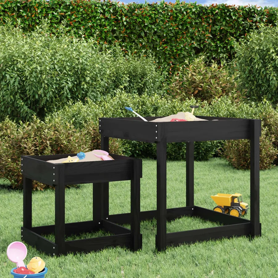 Tables à sable 2 pcs noir bois de pin massif - 3