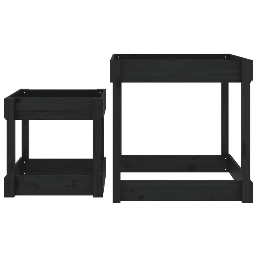 Tables à sable 2 pcs noir bois de pin massif - 4