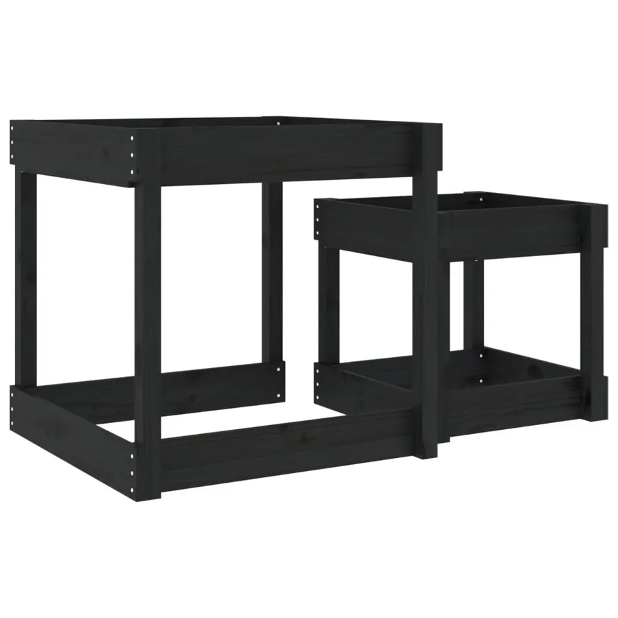 Tables à sable 2 pcs noir bois de pin massif - 6