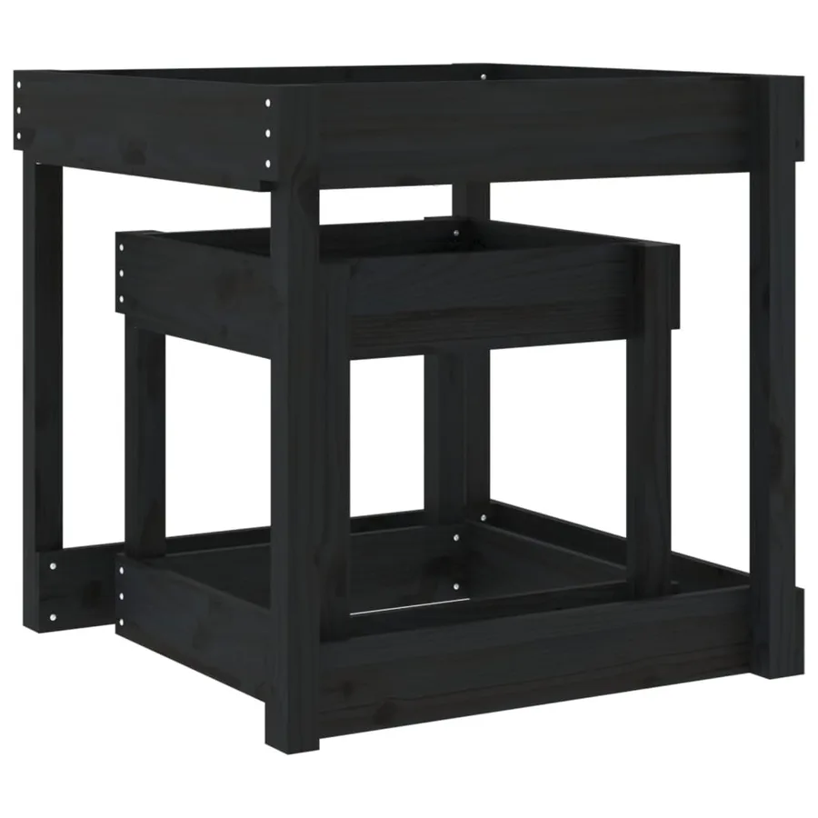 Tables à sable 2 pcs noir bois de pin massif - 7