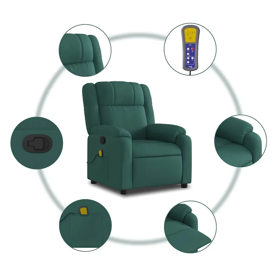 Fauteuil inclinable de massage vert foncé tissu - 6