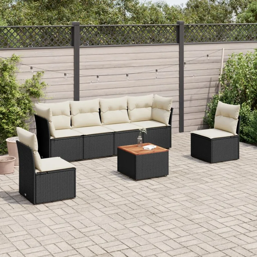 Salon de jardin 7 pcs avec coussins noir résine tressée 62 x 62 x 69 cm - 53,8 kg