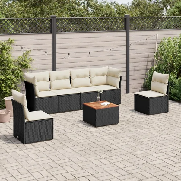 Salon de jardin 7 pcs avec coussins noir résine tressée 62 x 62 x 69 cm - 53,8 kg