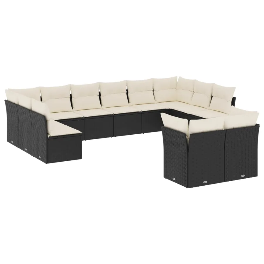 Salon de jardin 12 pcs avec coussins noir résine tressée - 2