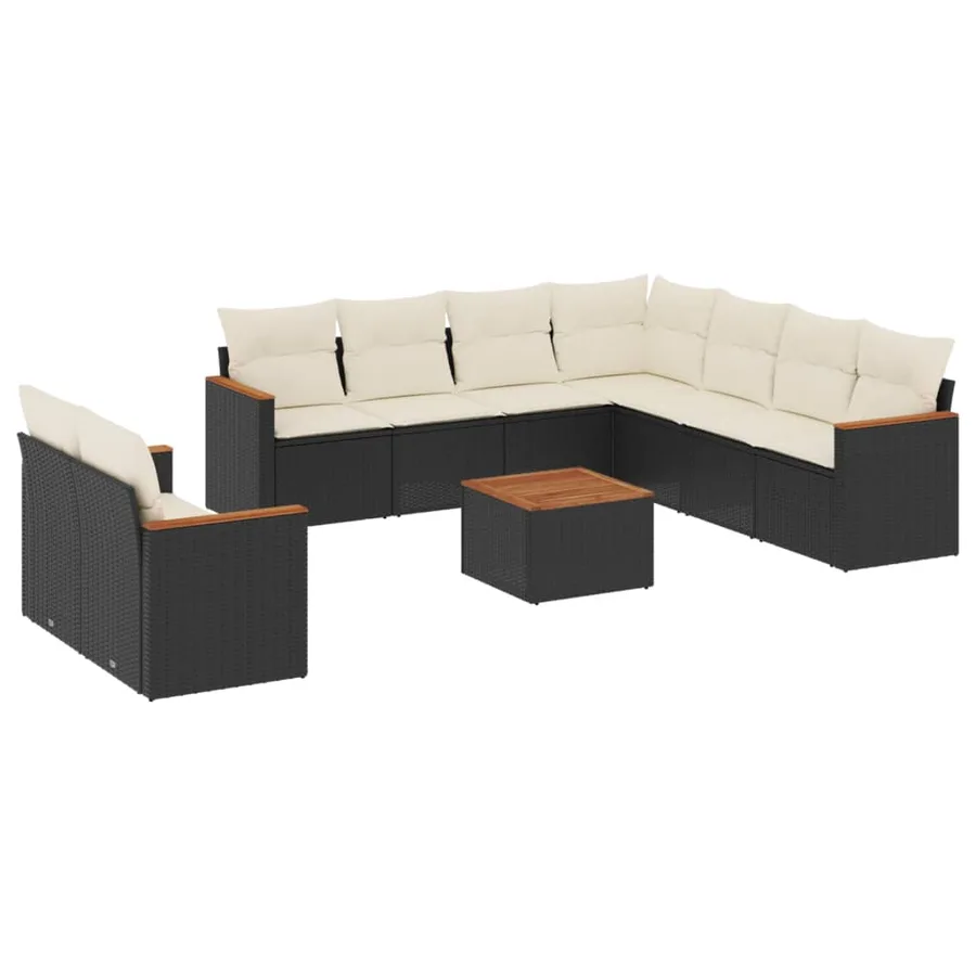Salon de jardin 10 pcs avec coussins noir résine tressée - 2