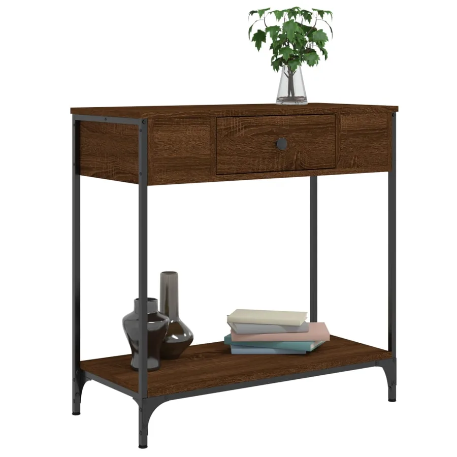 Table console chêne marron 75x34,5x75 cm bois d'ingénierie - 7