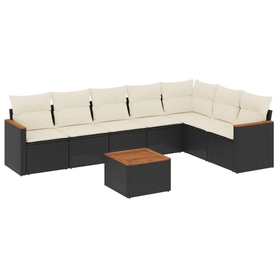Salon de jardin 8 pcs avec coussins noir résine tressée - 2