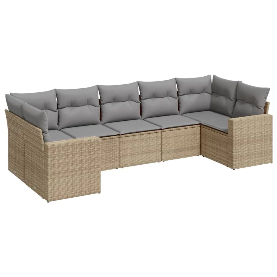 Salon de jardin avec coussins 7 pcs beige résine tressée - 2