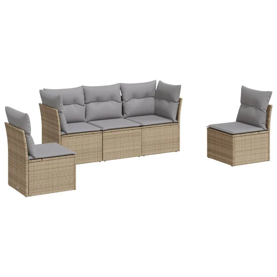 Salon de jardin avec coussins 5 pcs beige résine tressée - 2