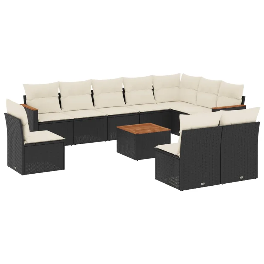 Salon de jardin 11 pcs avec coussins noir résine tressée - 2