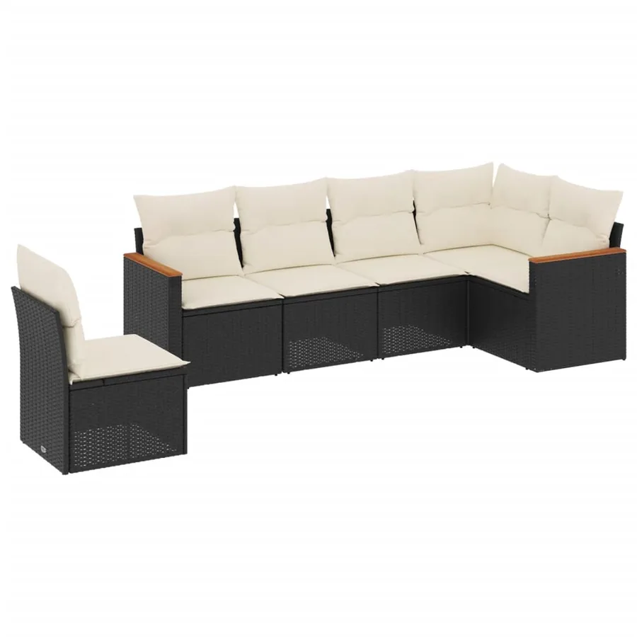 Salon de jardin 6 pcs avec coussins noir résine tressée - 2