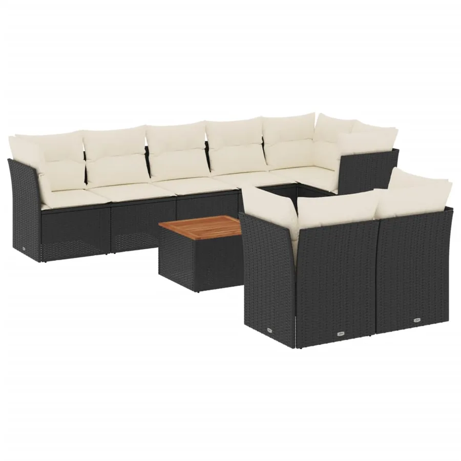 Salon de jardin 9 pcs avec coussins noir résine tressée - 2