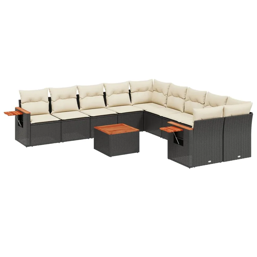 Salon de jardin 11 pcs avec coussins noir résine tressée - 2