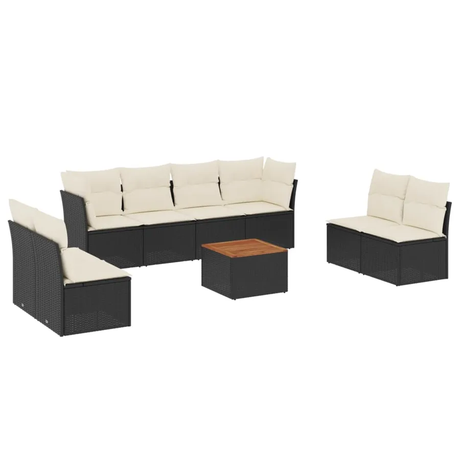 Salon de jardin 9 pcs avec coussins noir résine tressée - 2