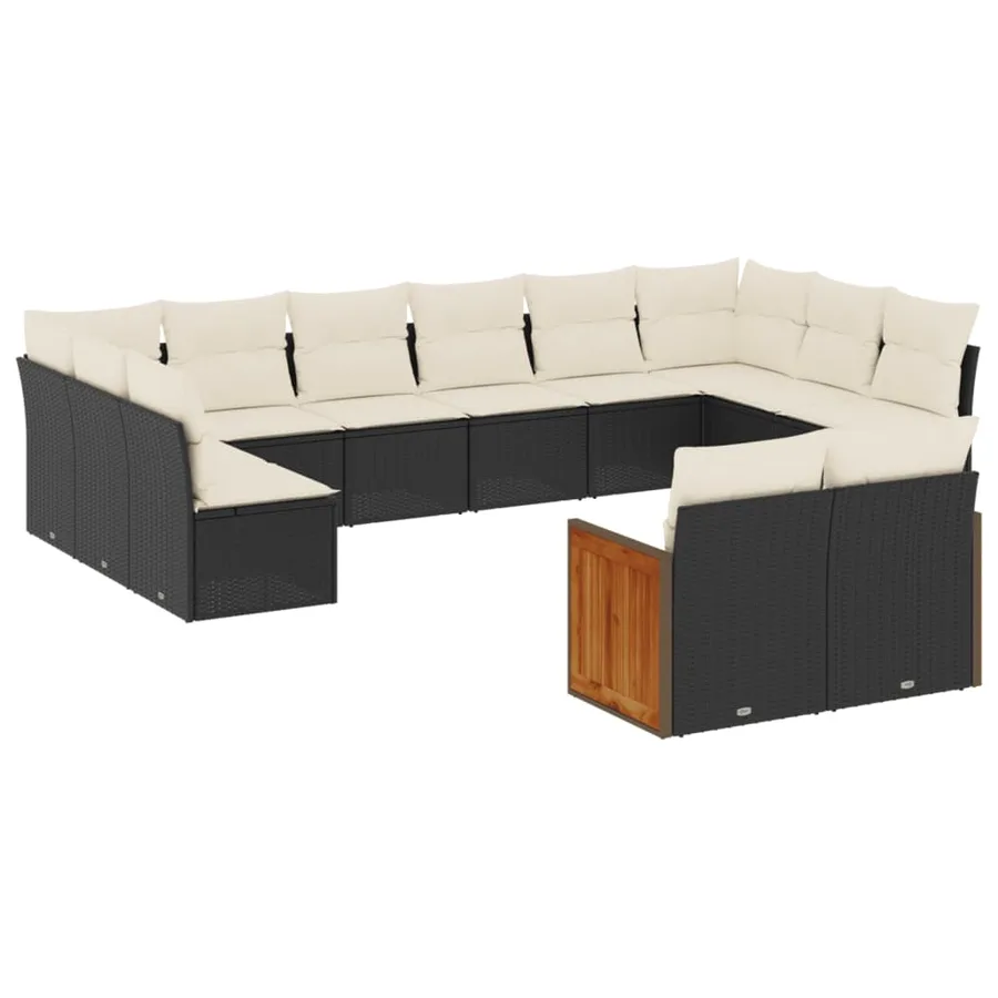 Salon de jardin 12 pcs avec coussins noir résine tressée - 2