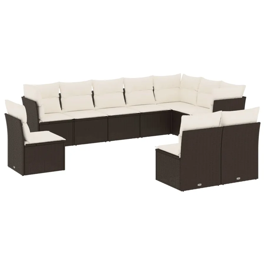 Salon de jardin 10 pcs avec coussins noir résine tressée - 2