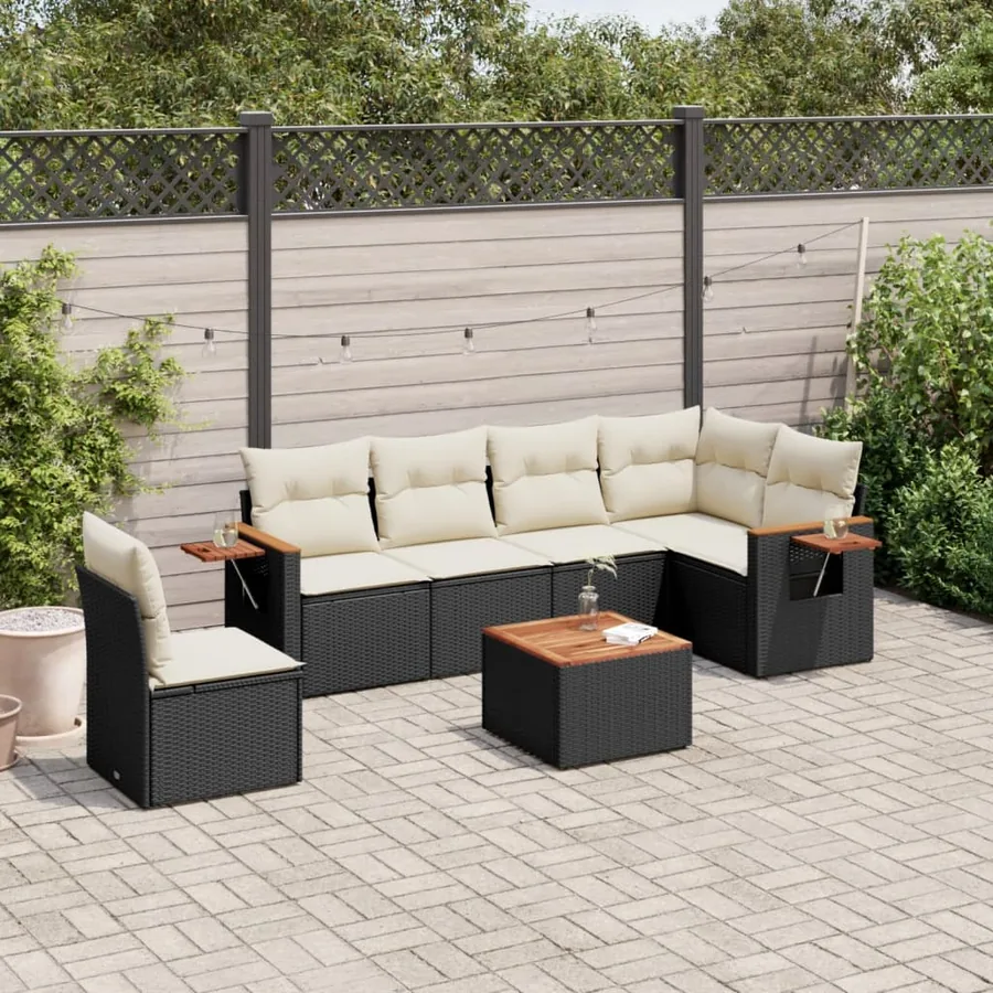 Salon de jardin 7 pcs avec coussins noir résine tressée 62 x 62 x 69 cm - 57,6 kg