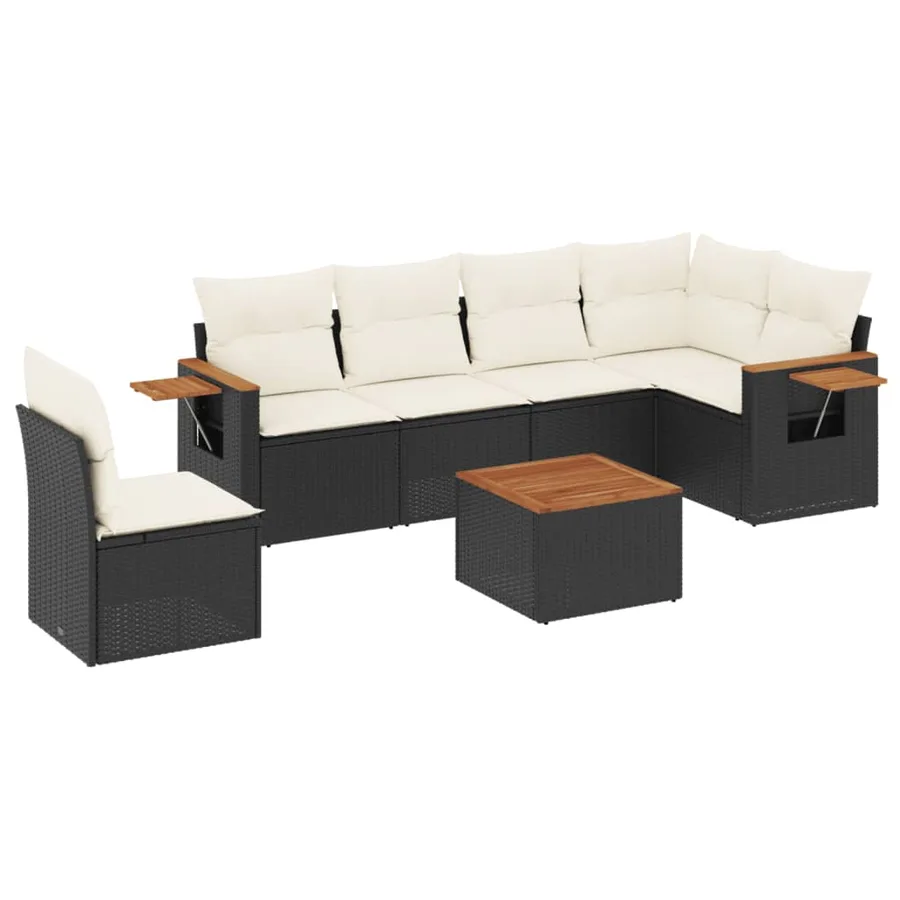 Salon de jardin 7 pcs avec coussins noir résine tressée 62 x 62 x 69 cm - 57,6 kg - 2