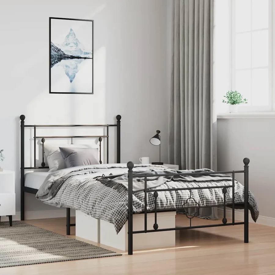 Cadre de lit métal sans matelas et pied de lit noir 100x200 cm
