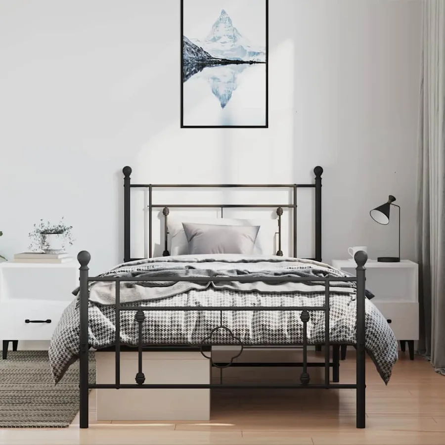 Cadre de lit métal sans matelas et pied de lit noir 100x200 cm - 3
