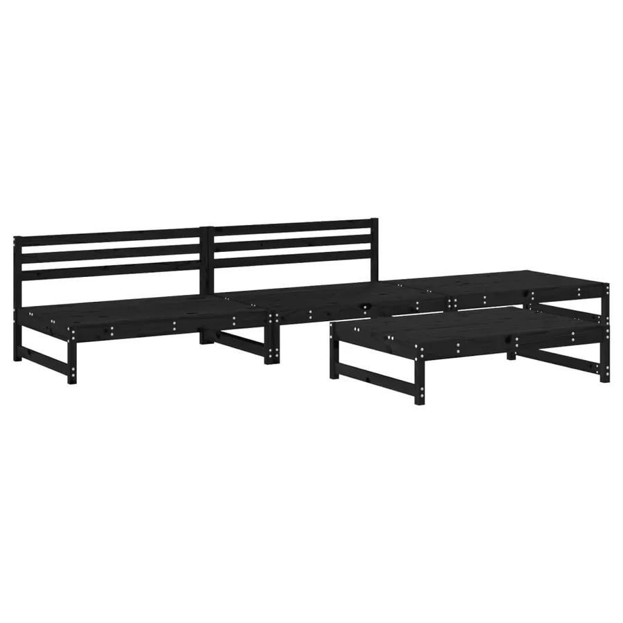Salon de jardin 4 pcs noir bois massif de pin - 2