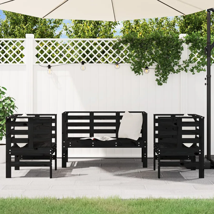 Salon de jardin 3 pcs noir bois massif de pin - 3
