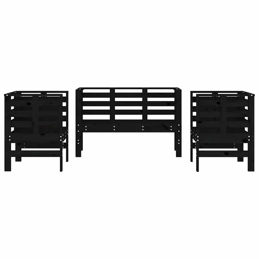 Salon de jardin 3 pcs noir bois massif de pin - 4