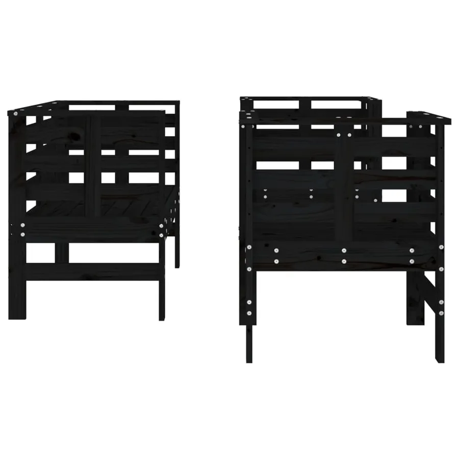 Salon de jardin 3 pcs noir bois massif de pin - 5