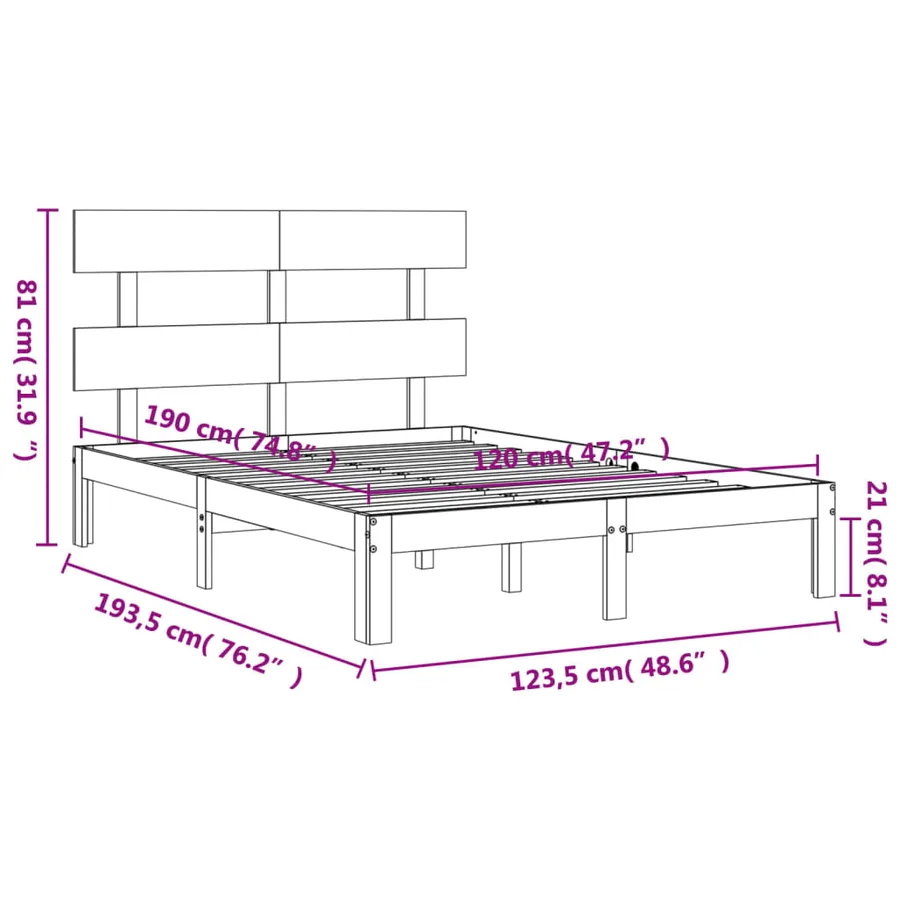 Cadre de lit sans matelas bois de pin massif - 12