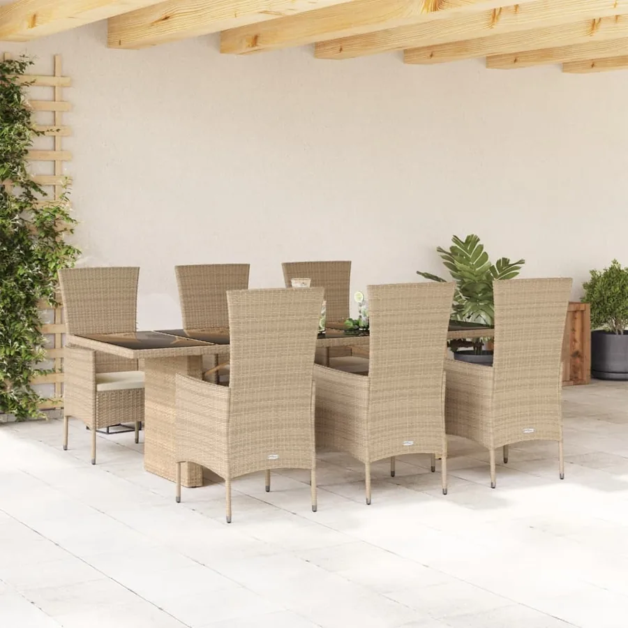 Ensemble à manger de jardin et coussins 7 pcs beige poly rotin