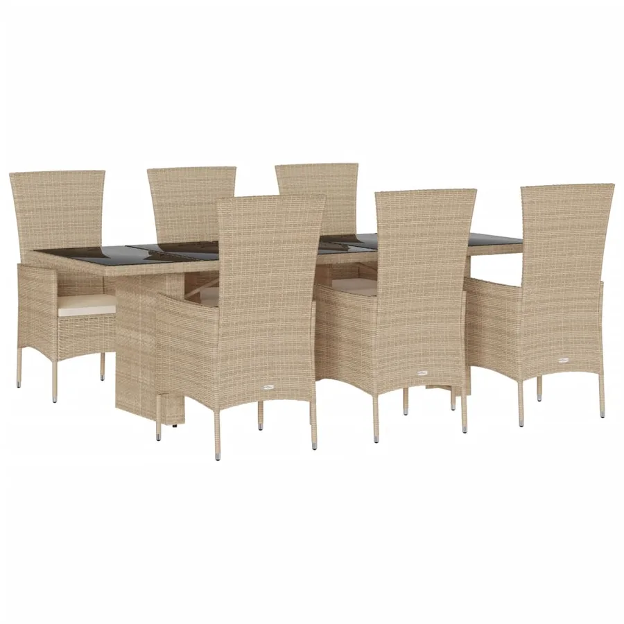 Ensemble à manger de jardin et coussins 7 pcs beige poly rotin - 2