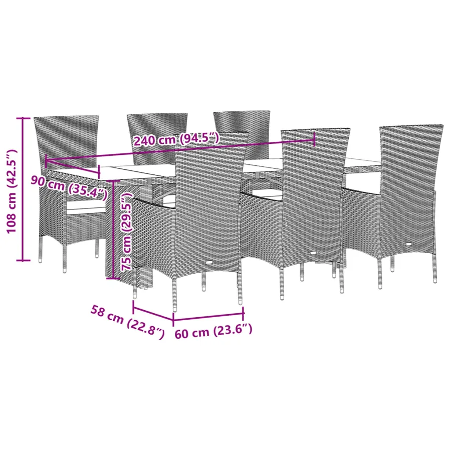 Ensemble à manger de jardin et coussins 7 pcs beige poly rotin - 5