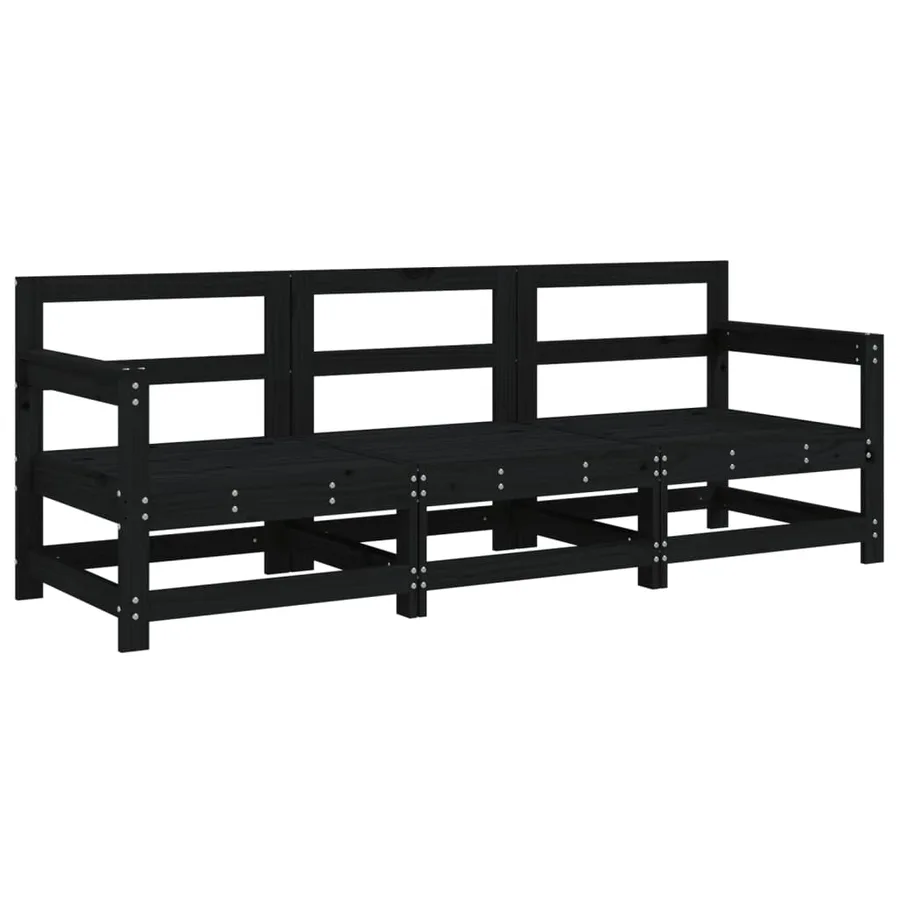 Salon de jardin 3 pcs noir bois massif de pin - 2