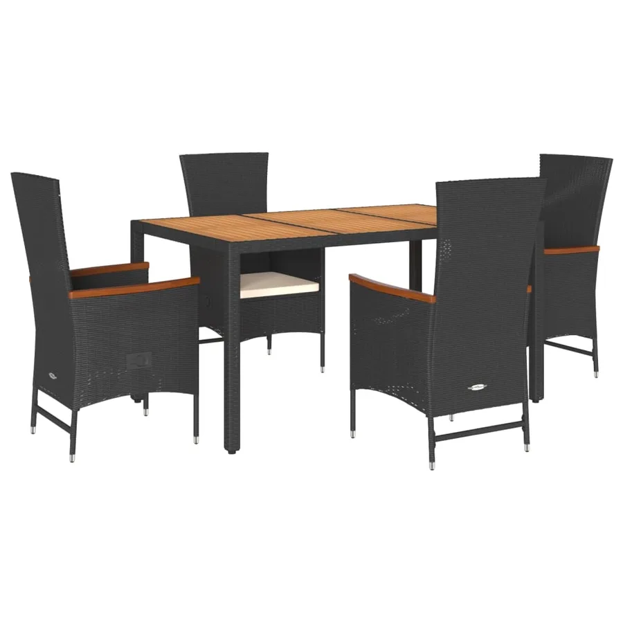 Ensemble à manger de jardin coussins 5pcs Noir Résine tressée - 2