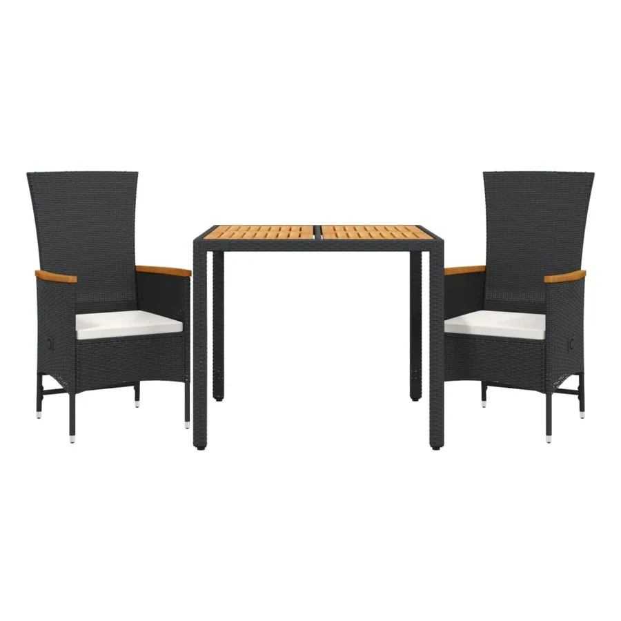 Ensemble à manger de jardin avec coussins 3 pcs Noir - 2