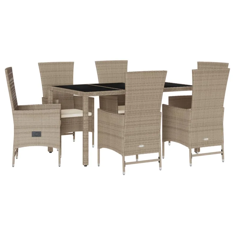 Ensemble à manger de jardin et coussins 7 pcs beige poly rotin - 2