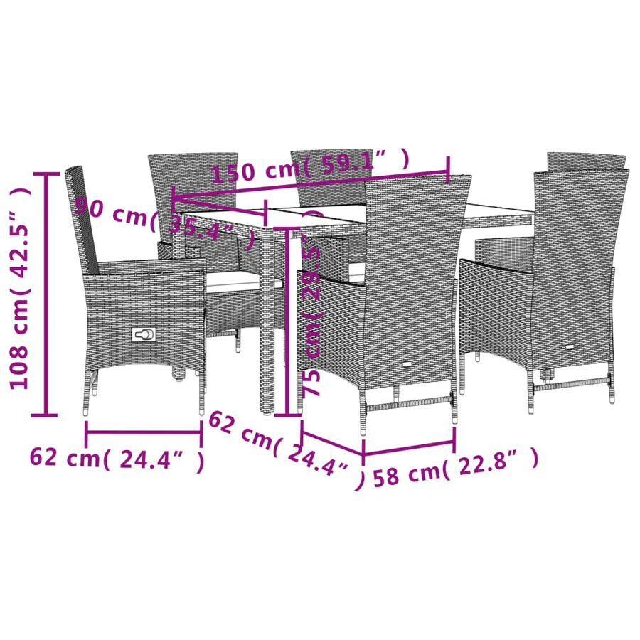 Ensemble à manger de jardin et coussins 7 pcs beige poly rotin - 5