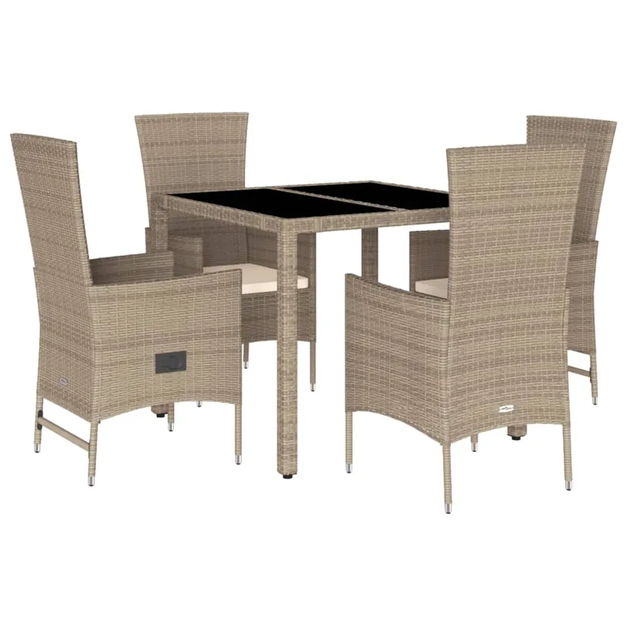 Ensemble à manger de jardin avec coussins 5pcs Beige poly rotin - 2